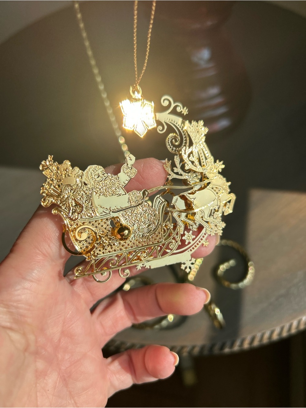 Danbury Mint 23kt Gold Plated 2021 Annual Christmas Ornament Santa's Sleigh